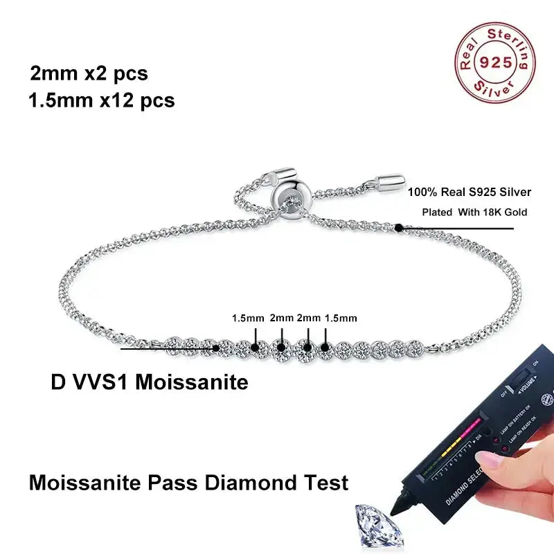 Delicate Elegant S925 Sterling Silver Moissanite Diamond Bracelet with VVS1 gemstones