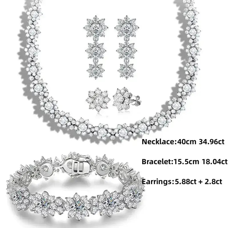 Elegant Full Moissanite Jewelry Set featuring Sterling Silver Sunflower Design