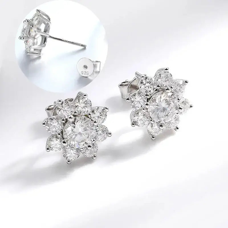 Pair of diamond stud earrings in a floral cluster from the Moissanite Jewelry Set