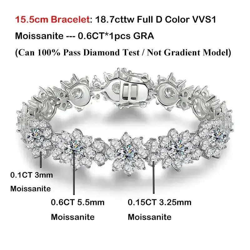 Sparkling floral bracelet with Moissanite in silver sunflower design from Moissanite jewelry set