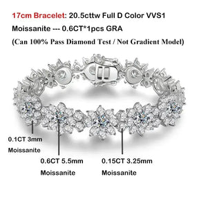 Sparkling floral-design bracelet in Full Moissanite Jewelry Set, sterling silver sunflower