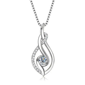 Silver 925 necklace featuring a teardrop lab grown diamond and central gemstone