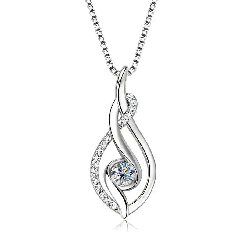 Silver 925 necklace featuring a teardrop lab grown diamond and central gemstone