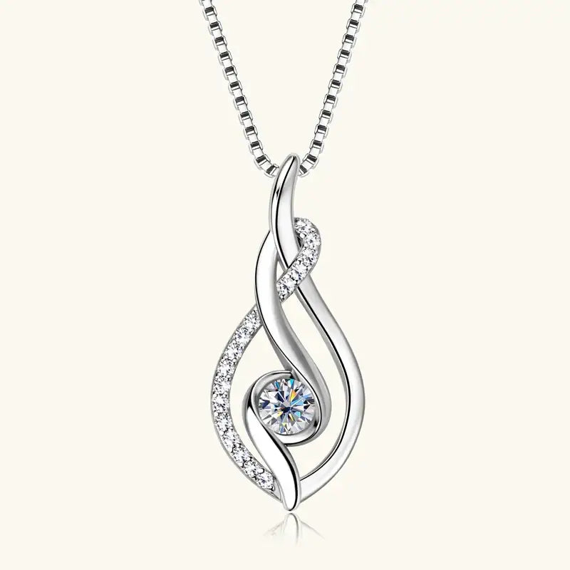 Elegant silver pendant necklace with lab grown diamond and central gemstone detail