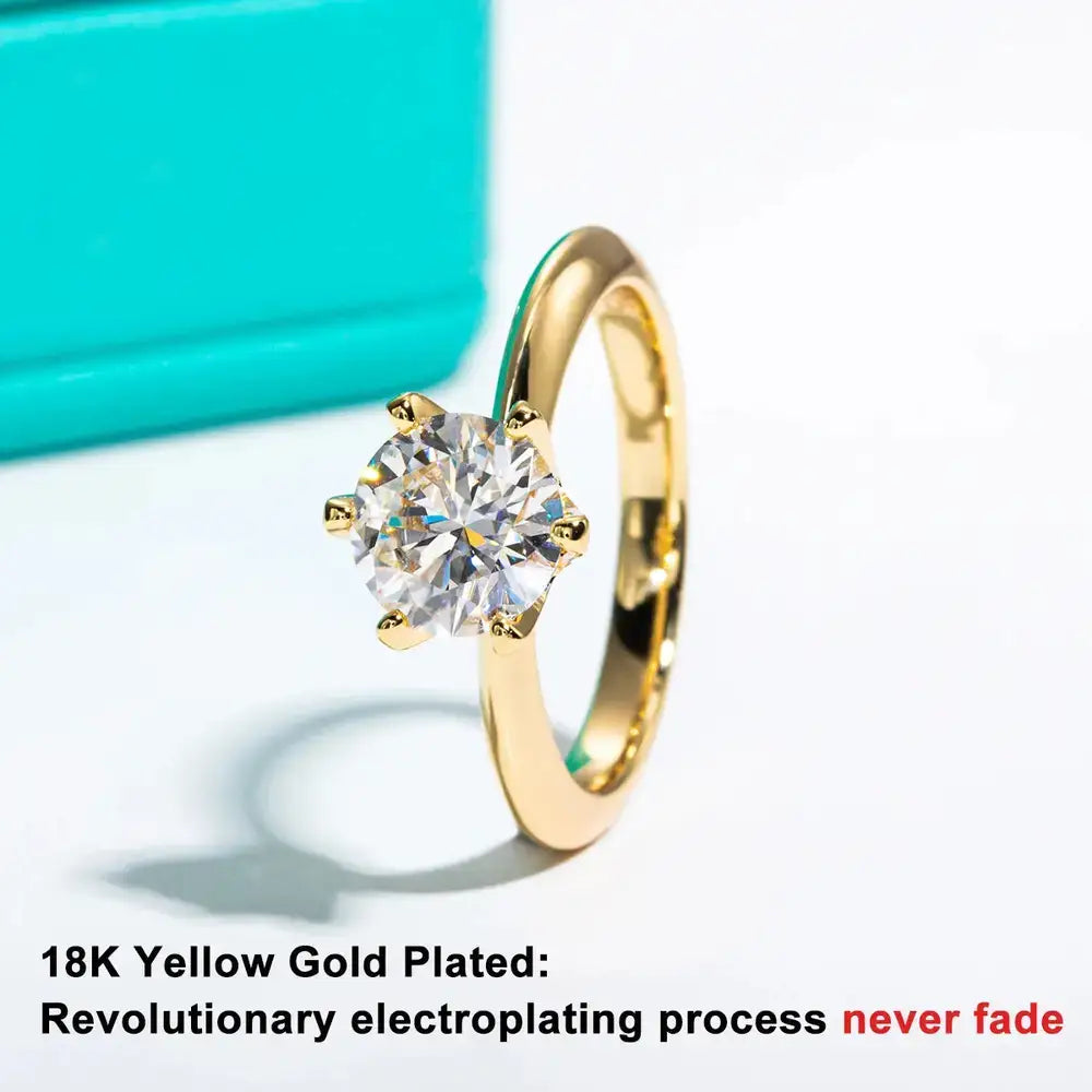 Gold Plated Moissanite Engagement Ring with 2ct D Color Diamond Elegance