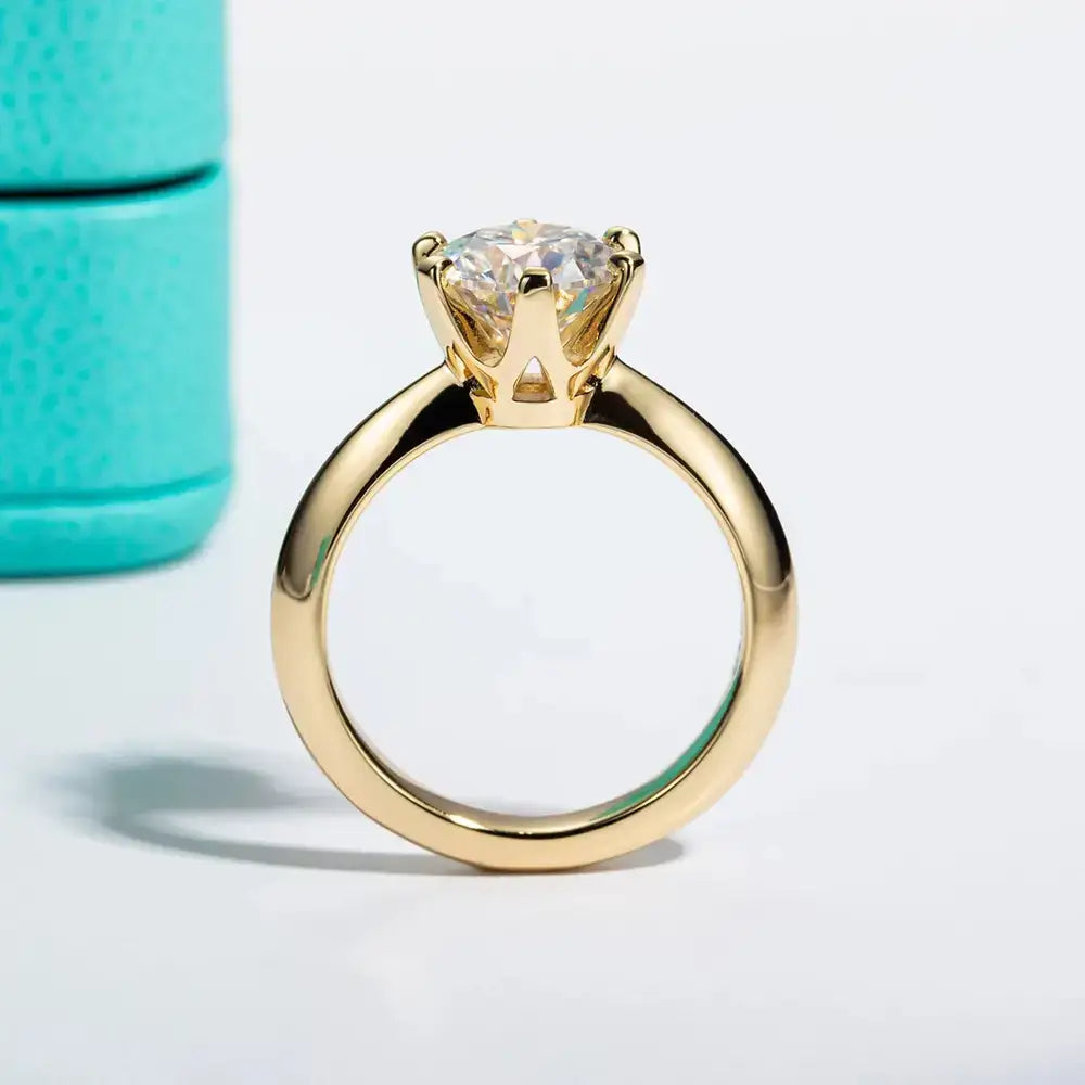 Gold Plated Moissanite Engagement Ring showcasing a diamond solitaire in a six-prong setting