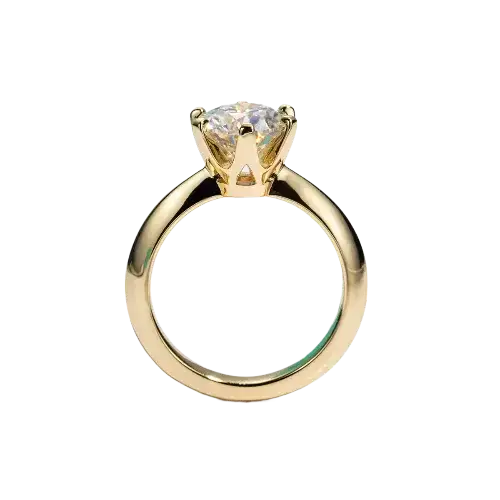 Gold Plated Moissanite Engagement Ring with Solitaire Diamond in Six-Prong Setting