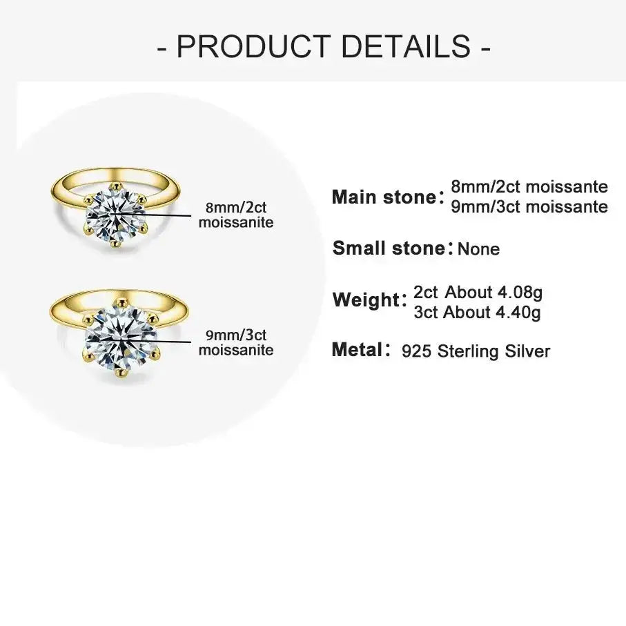 Gold Plated Moissanite Engagement Ring with 2ct D Color Brilliance and round moissanite stone