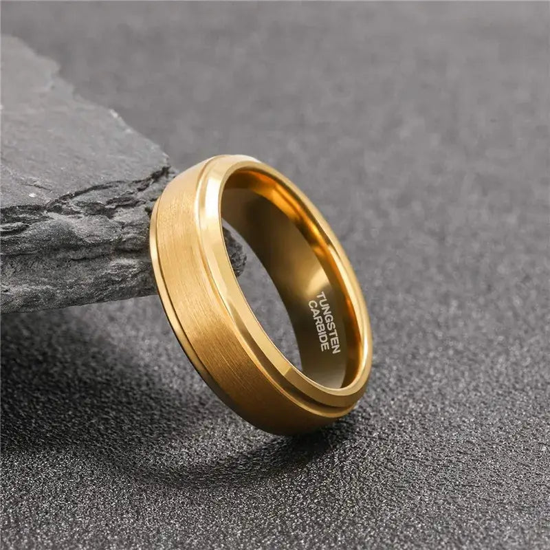 Gold Tungsten Wedding Band Ring – Durable & Elegant Design - Rings-Tungsten 01