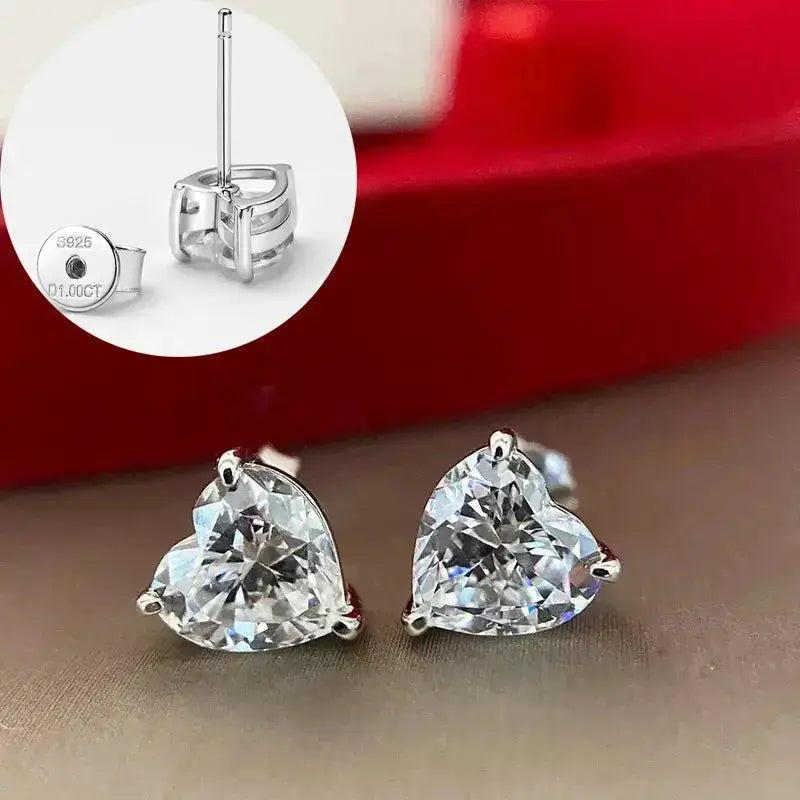 Heart-shaped diamond stud earrings in Heart Moissanite Jewelry, S925 Sterling Silver