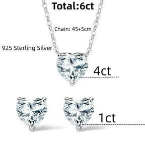 Heart Moissanite Jewelry set with pendant necklace and stud earrings in Sterling Silver