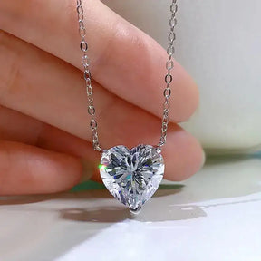 Heart-shaped Moissanite pendant on silver chain in Heart Moissanite Jewelry set