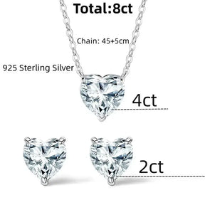 Heart Moissanite Jewelry Set featuring a pendant necklace and stud earrings in Sterling Silver