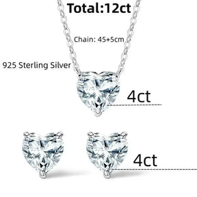 Heart Moissanite Jewelry Set with Sterling Silver Pendant Necklace and Stud Earrings