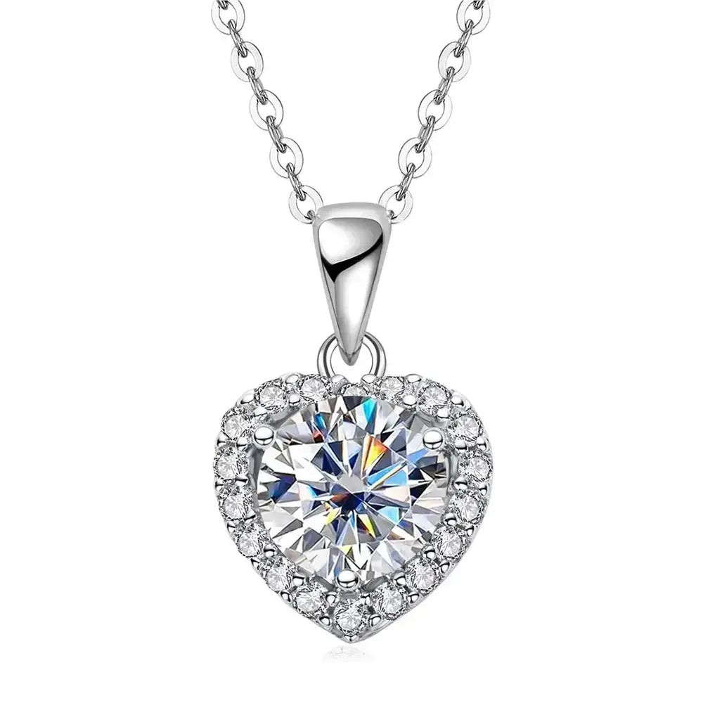 Heart Moissanite pendant necklace on a silver chain, elegant 925 Sterling Silver design