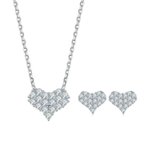 Heart-shaped diamond pendant necklace and stud earrings in elegant Moissanite diamonds set