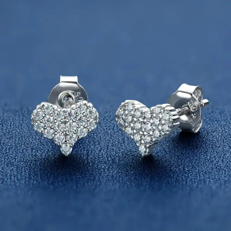 Heart-shaped diamond stud earrings in the elegant Moissanite Diamonds Jewelry Set