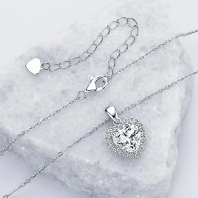 Heart shaped lab grown diamond pendant necklace on real 925 silver chain