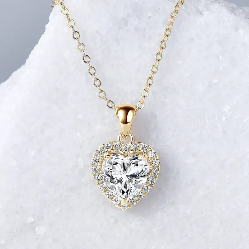 Heart shaped lab grown diamond pendant necklace with real 925 silver gold chain