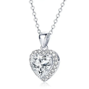 Heart shaped lab grown diamond pendant necklace with real 925 silver chain