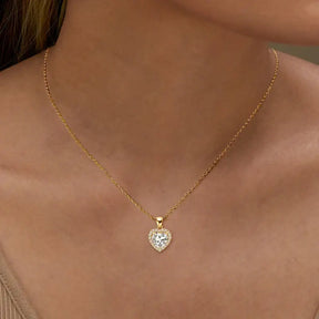 Gold necklace with heart shaped lab grown diamond pendant in Real 925 Silver