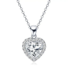 Heart shaped lab grown diamond pendant necklace on real 925 silver chain