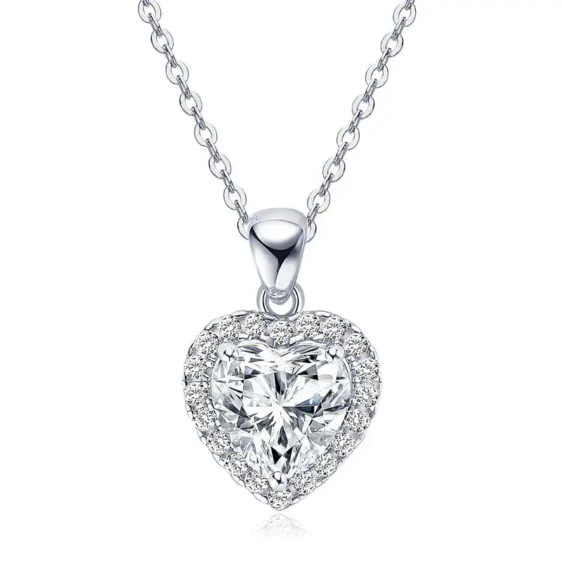 Heart shaped lab grown diamond pendant necklace on real 925 silver chain