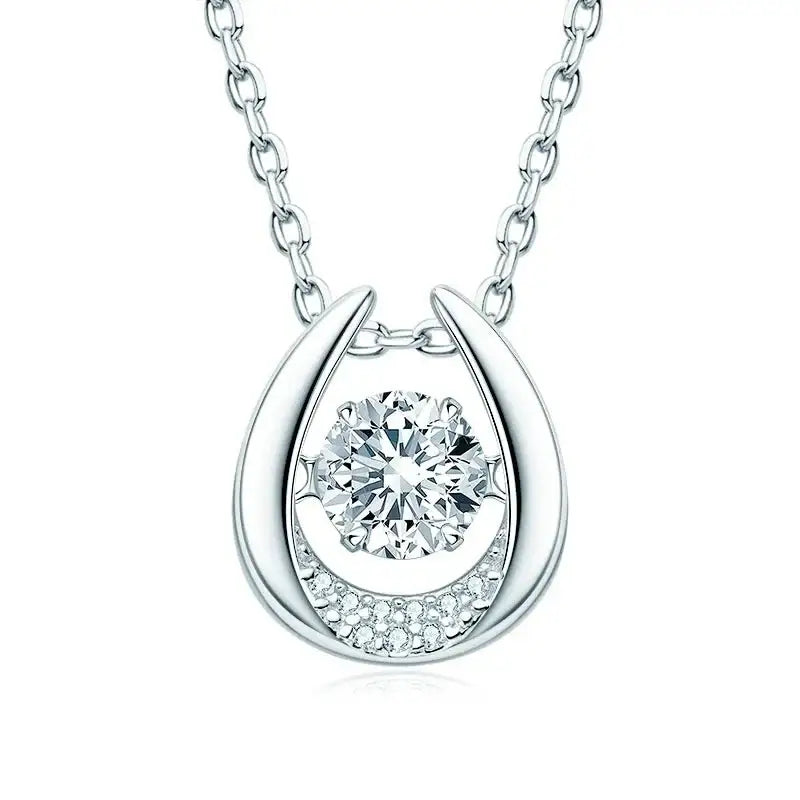 Silver horseshoe pendant necklace with lab grown diamond and accent diamonds, elegance redefined