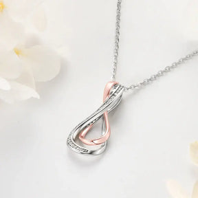 Delicate Infinity Pendant Lab Grown Diamond Necklace with silver and rose gold loops