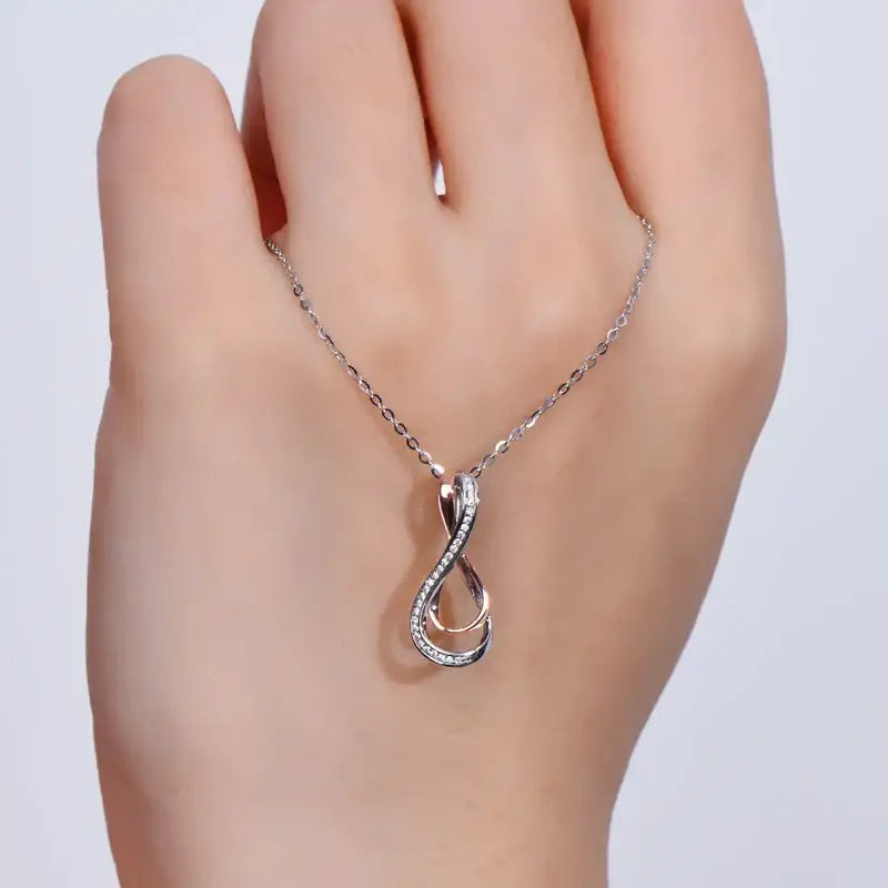 Silver infinity pendant lab grown diamond necklace with embedded diamonds, fine jewelry