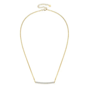 Gold chain necklace featuring a horizontal bar pendant with lab grown diamonds