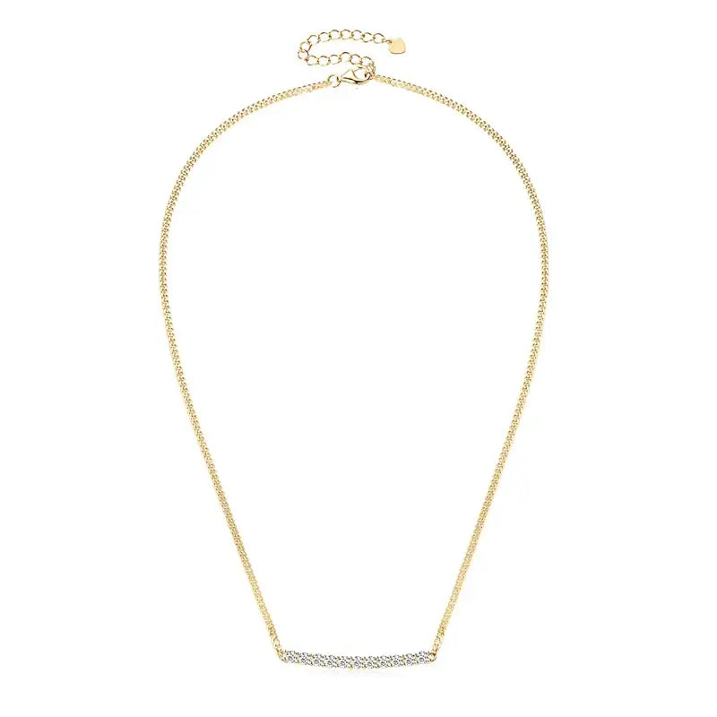 Gold chain necklace featuring a horizontal bar pendant with lab grown diamonds