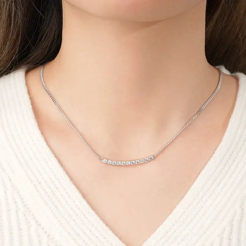 Delicate silver lab grown diamond choker necklace with small gemstones in Sterling Silver 925