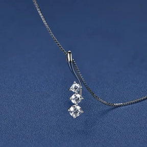 Elegant 925 Silver Lab Grown Diamond Curve Pendant Necklace with Four Dangling Stones