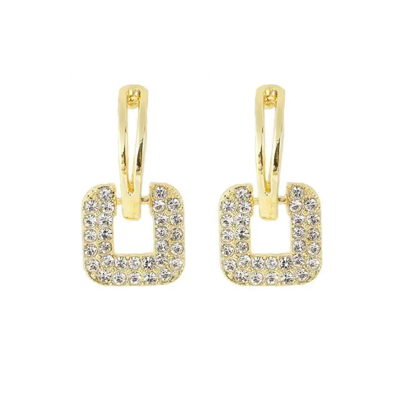 Gold-toned square stud earrings with sparkling stones and lab grown diamonds elegance