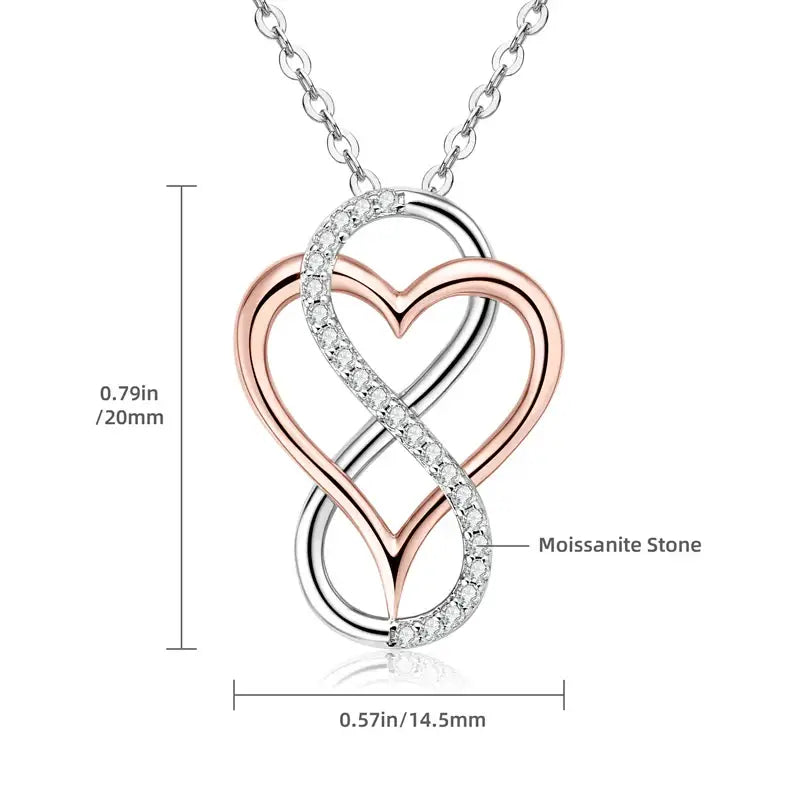 Heart Infinity Pendant Necklace in 925 Silver with Lab Grown Diamond and Moissanite Stones