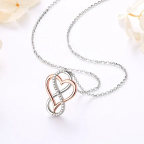 Delicate Lab Grown Diamond Heart Infinity Pendant Necklace in Real 925 Silver