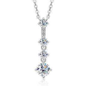 Elegant Lab Grown Diamond Long Pendant Necklace in Sterling Silver with Four Graduated Stones