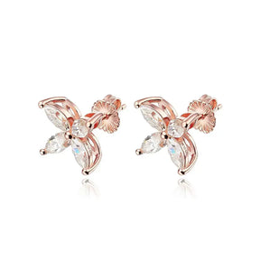 Rose gold floral stud earrings with crystal petals for Lab Grown Diamond Butterfly Necklace