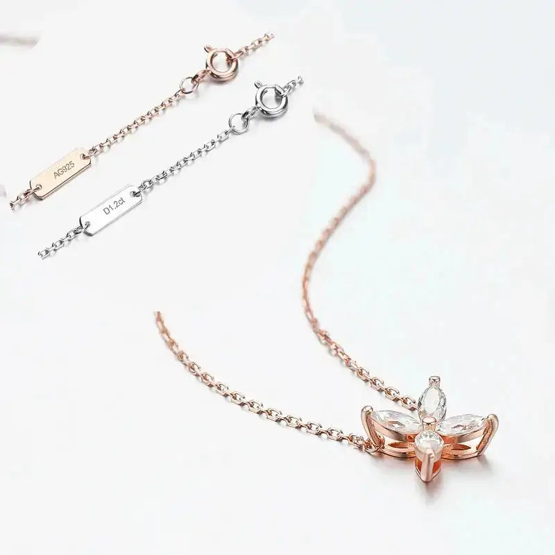 Delicate pendant butterfly necklace in rose gold and silver with lab grown diamond accents