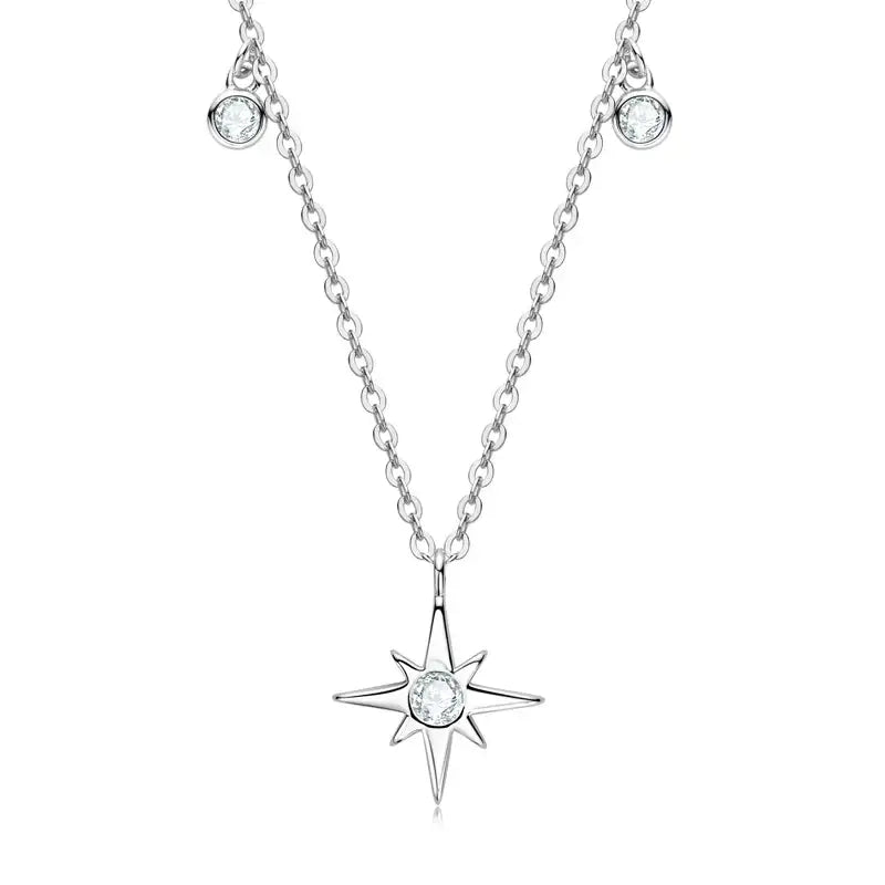 Silver necklace featuring a Lab Grown Diamond Star Pendant with small gemstones