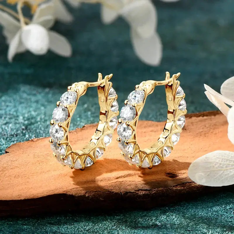 Gold hoop earrings with clear gemstones by Luxury Hoops Lab Grown Diamond Earrings