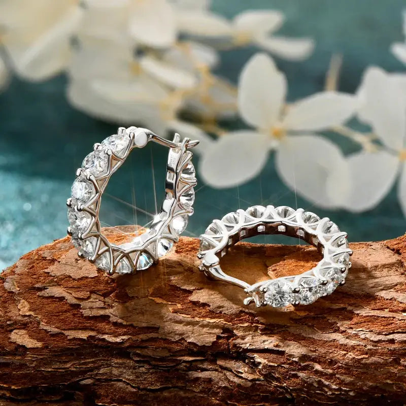 Luxury Hoops Lab Grown Diamond Earrings alongside elegant diamond-studded eternity rings