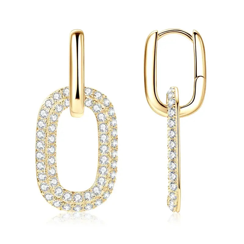 Gold and diamond-encrusted drop earrings showcasing elegant jewelry paperclip link design