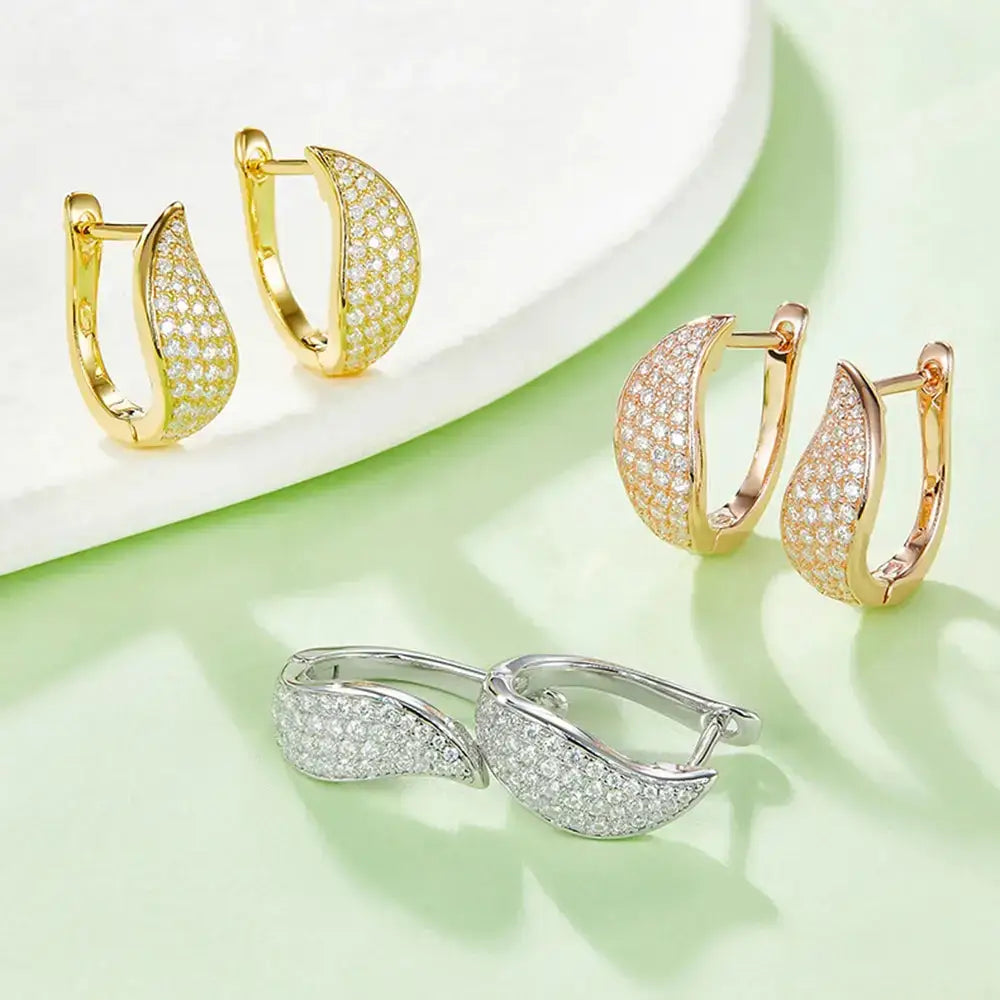 Three pairs of Luxury Top 925 Sterling Silver Moissanite Diamond Hoop Earrings showcased