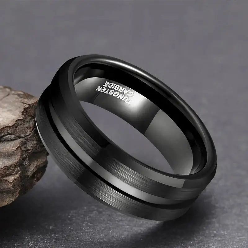 Man Black Tungsten Ring - Fashion Jewelry for Men - Rings-Tungsten 21