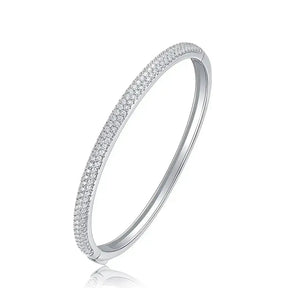 Elegant Moissanite Bangles in Sterling Silver with Diamond-encrusted 2mm Half Circle