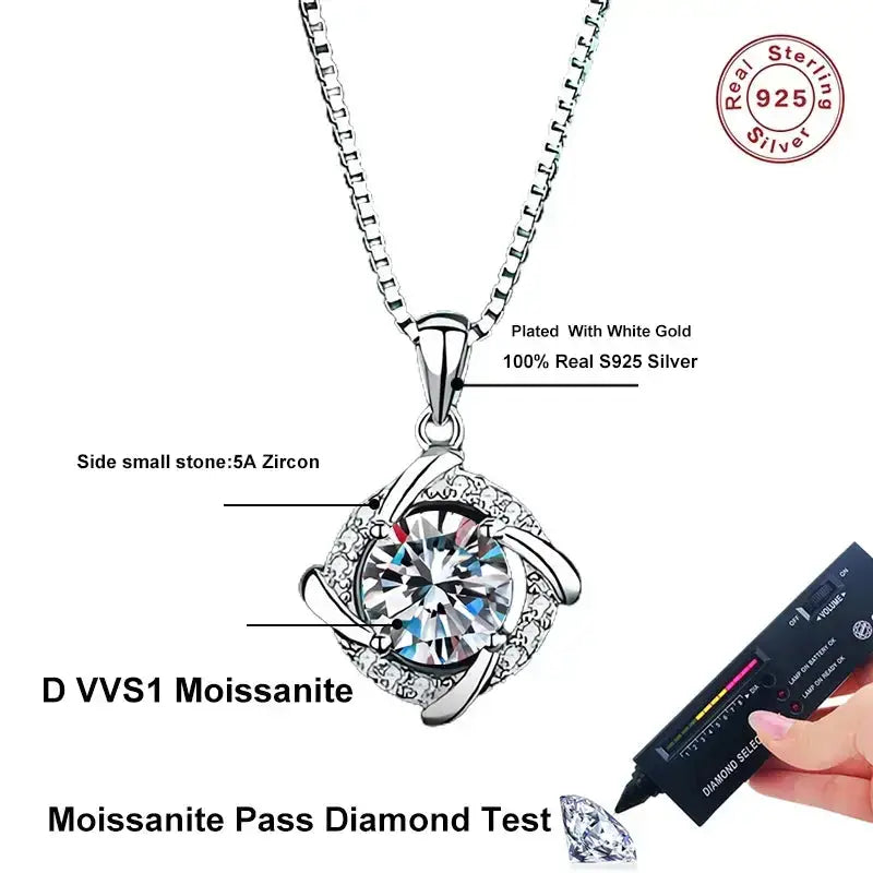 Moissanite Diamond Necklace - 925 Sterling Silver 18k White Gold - Necklaces-Moissanite 14