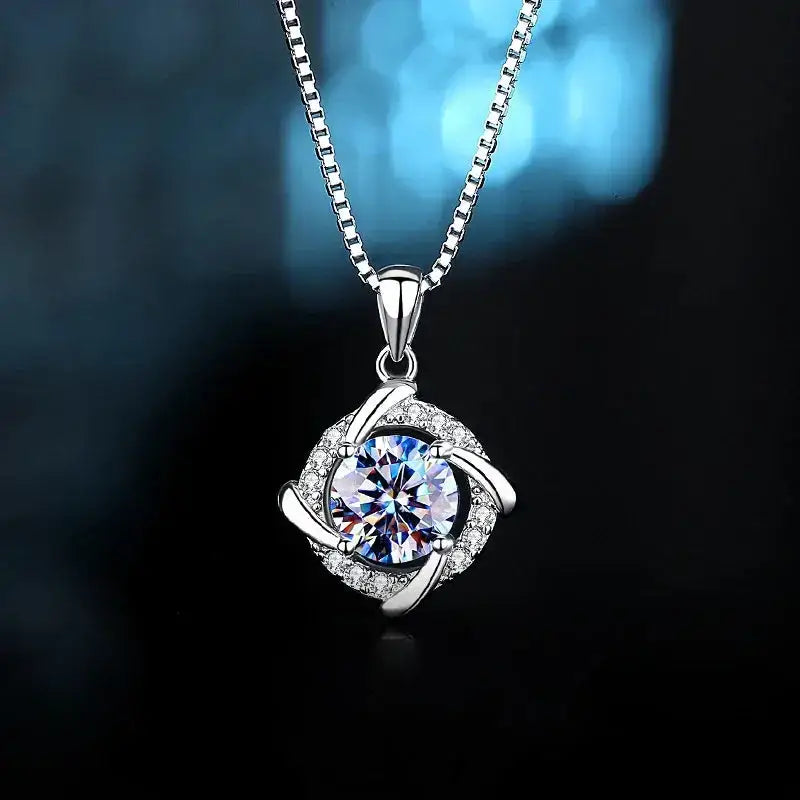 Moissanite Diamond Necklace - 925 Sterling Silver 18k White Gold - Necklaces-Moissanite 14