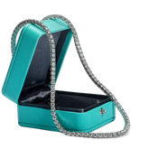 Teal jewelry box with diamond-encrusted chain for Moissanite Diamond Tennis Necklace